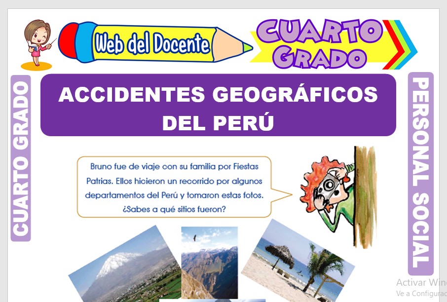 Ficha de Accidentes Geográficos del Perú para Cuarto Grado de Primaria.