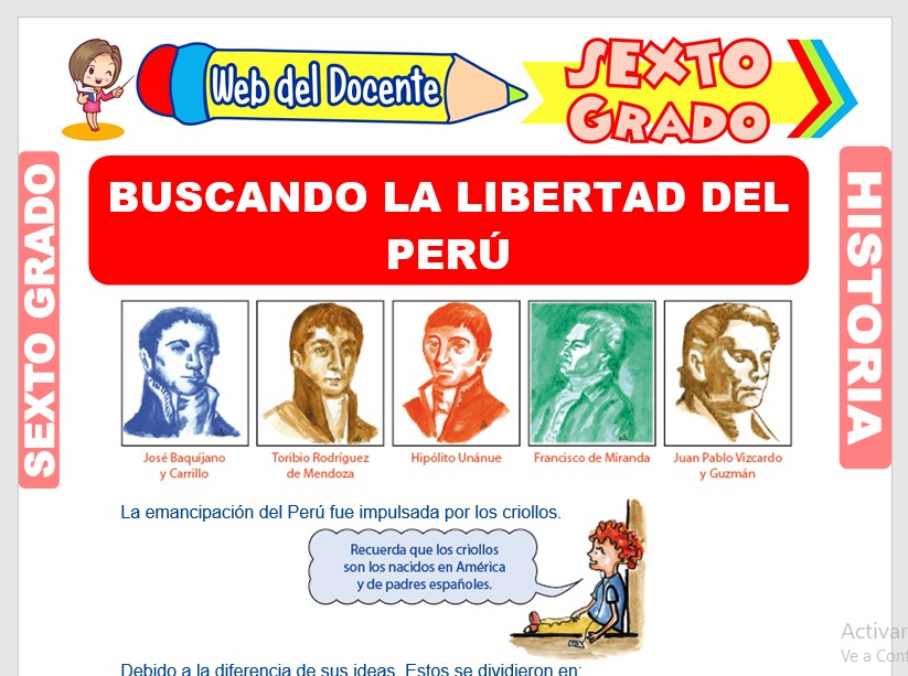 Ficha de Buscando la Libertad del Perú para Sexto Grado de Primaria