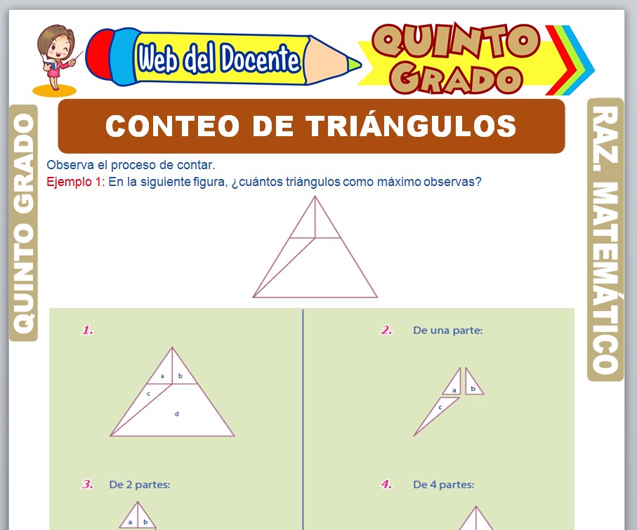 Ficha de Conteo de Triángulos para Quinto Grado de Primaria