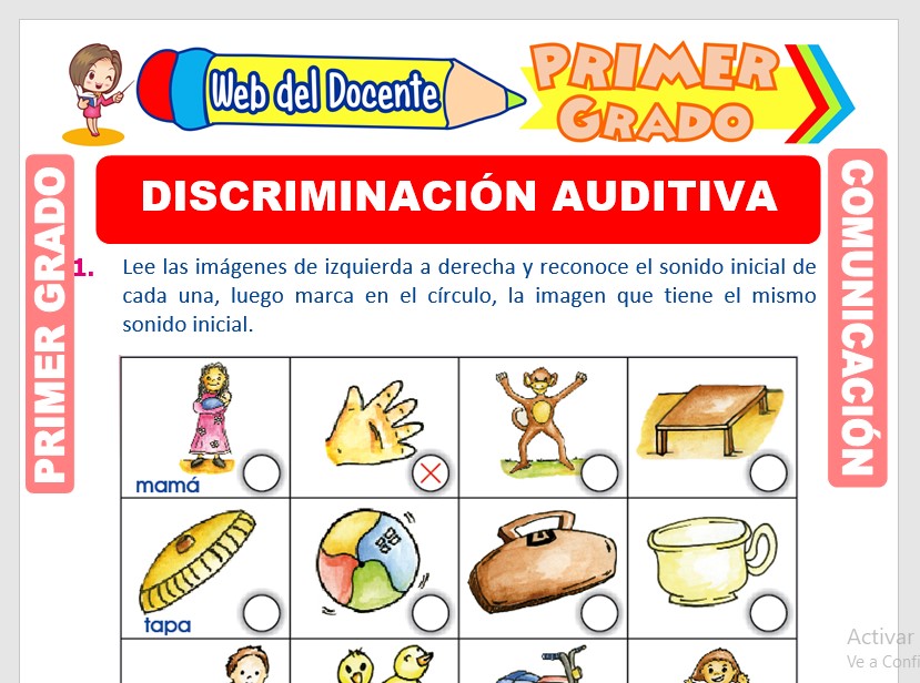 Ficha de Discriminación Auditiva para Primero de Primaria