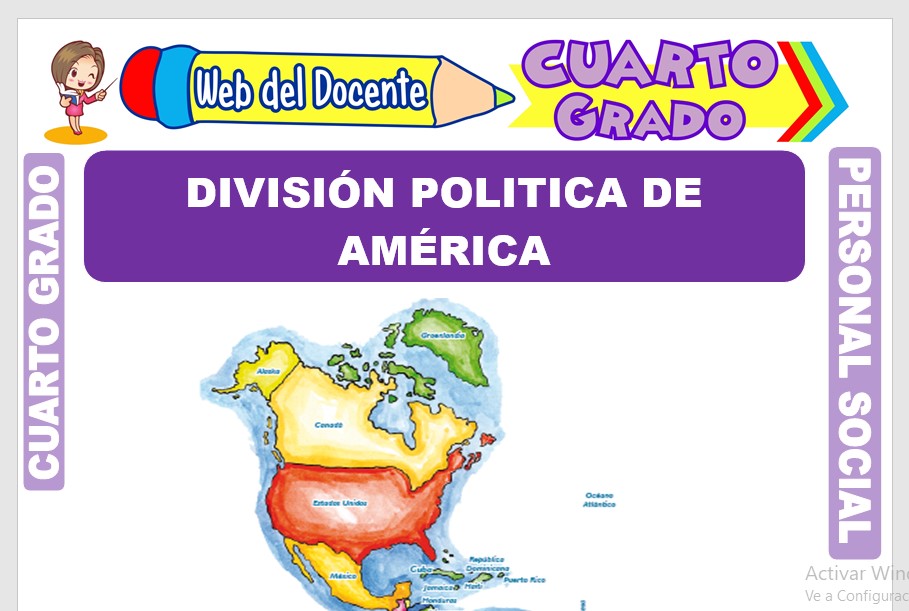 Ficha de División Politica de América para Cuarto Grado de Primaria