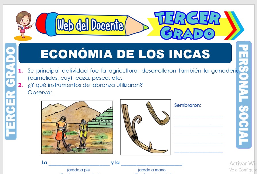 Ficha de Económia de los Incas para Tercer Grado de Primaria