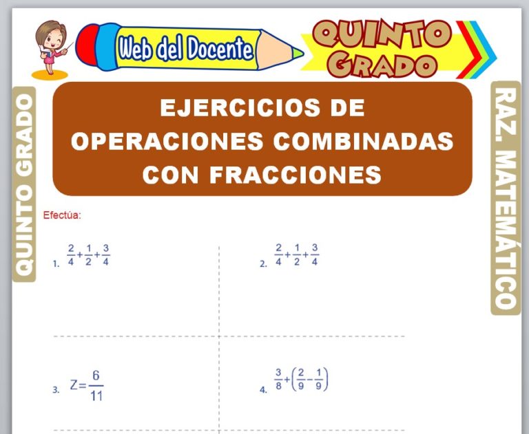 Ejercicios de Operaciones Combinadas con Fracciones para Quinto Grado