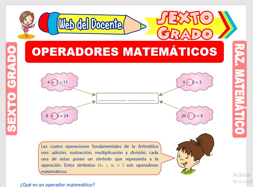 Ficha de Ejercicios de Operadores Matemáticos para Sexto Grado de Primaria