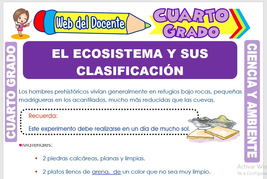 Ficha de El Ecosistema y sus Clasificación para Cuarto Grado de Primaria