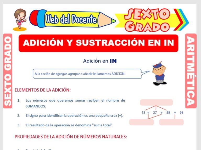 Elementos y Propiedades de la Adición y Sustracción para Sexto Grado de