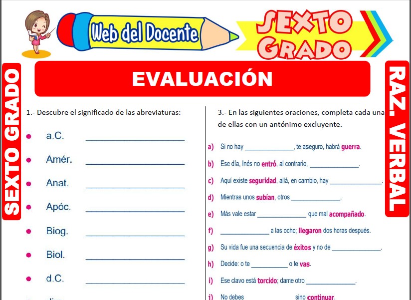Evaluación de Razonamiento Verbal para Sexto Grado de Primaria