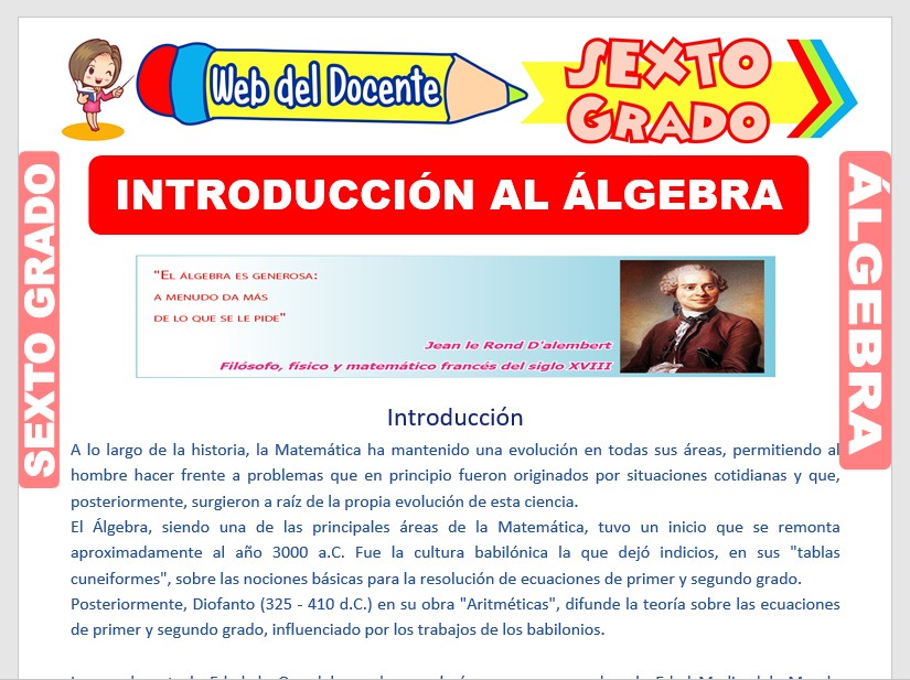 Ficha de Introducción al Álgebra para Sexto Grado de Primaria