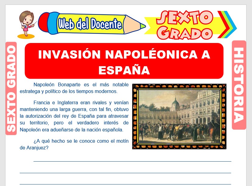 Ficha de Invasión Napoléonica a España para Sexto Grado de Primaria