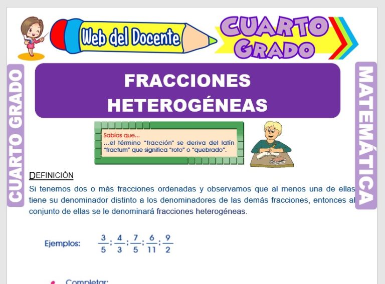 Las Fracciones Heterogeneas para Cuarto Grado de Primaria – Web del