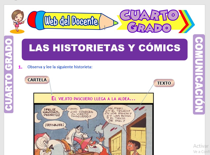Ficha de Las Historietas y Cómics para Cuarto Grado de Primaria