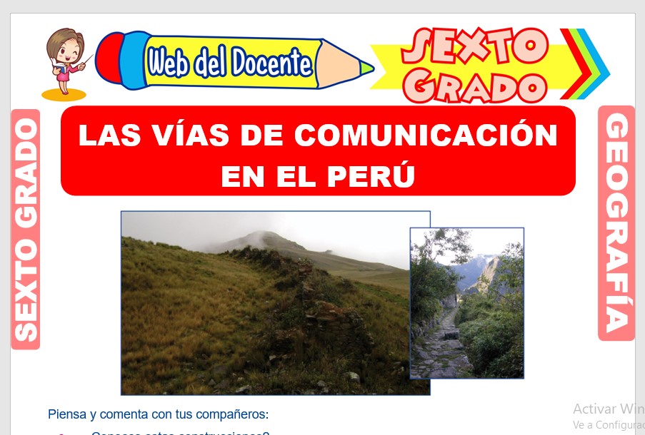 Ficha de Las Vías de Comunicación en el Perú para Sexto Grado de Primaria
