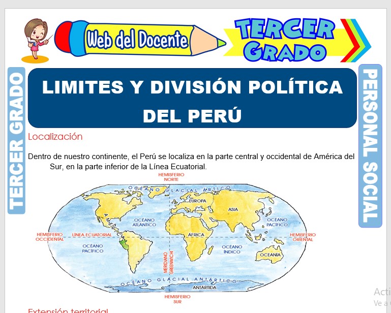 Ficha de Limites y División Política del Perú para Tercer Grado de Primaria