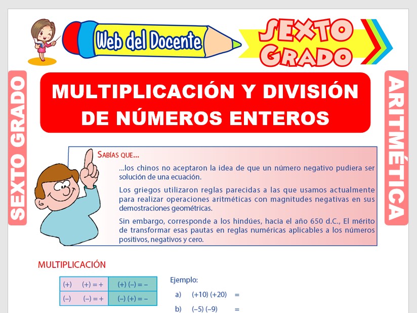 Ficha de Multiplicación y División de Números Enteros para Sexto Grado de Primaria