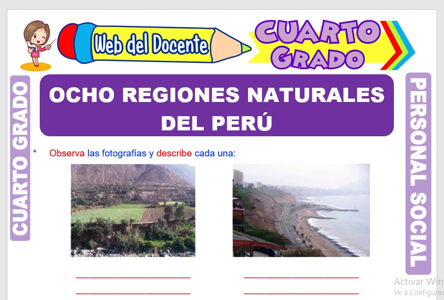 Ficha de Ocho Regiones Naturales del Perú para Cuarto Grado de Primaria