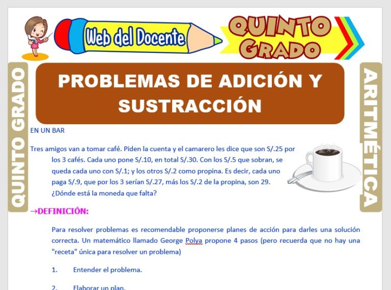 Problemas de Suma y Resta para Quinto Grado de Primaria – Web del Docente
