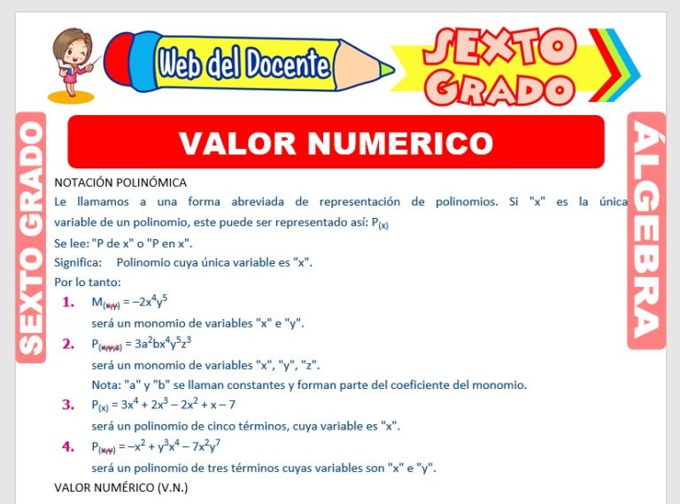 Valor Numérico de los Polinomios para Sexto Grado de Primaria – Web del ...