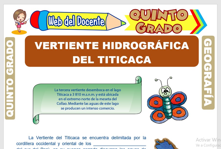 Ficha de Vertiente Hidrográfica del Titicaca para Quinto Grado de Primaria